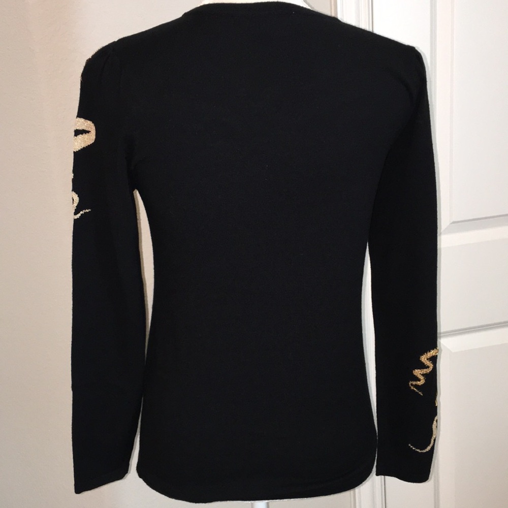 Chico’s Fine Gauge Knit Crewneck Pullover Sweater in Black w Gold Appliqué - Picture 7 of 10